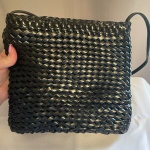 The Walking Co Company Vintage Woven Leather Crossbody Bag Purse Black Soft NWT